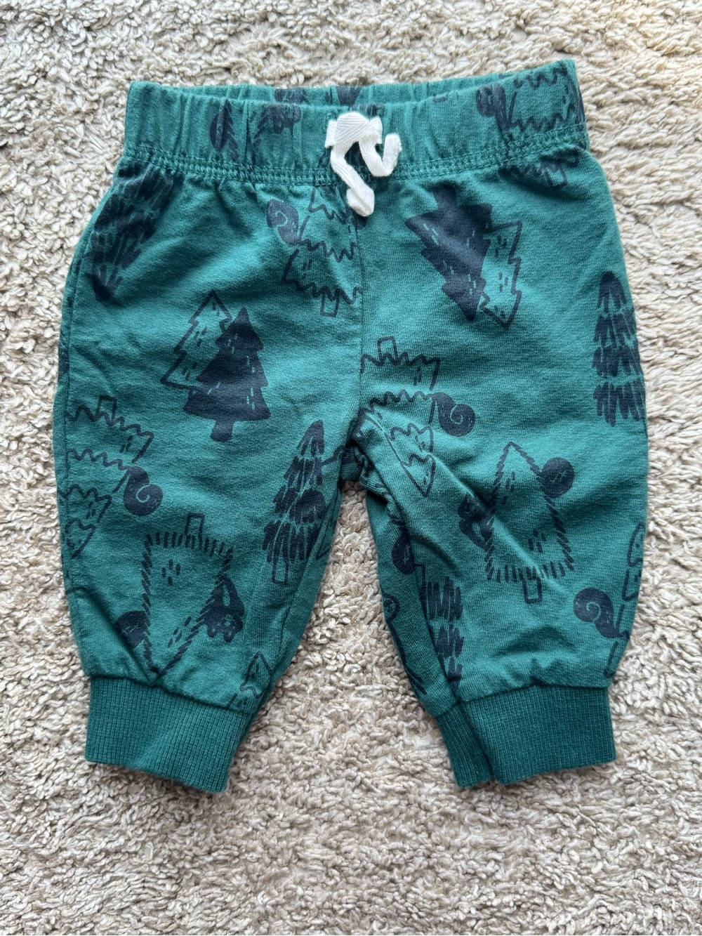 Carter’s Baby Jogger Sweatpants Green Woodland Tree Print Pull-On Pants 3M